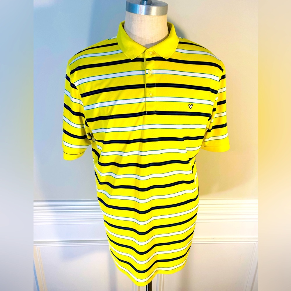 Mens Roadmap Stripe Golf Polo Sz XL Yellow and Blue(99)